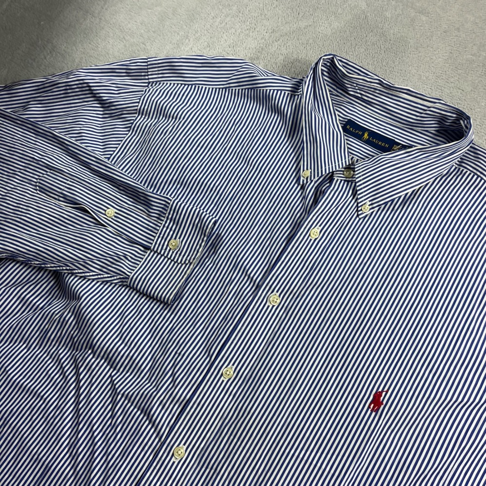 Ralph Lauren Mens 3XT Blue White Striped Button Down Shirt Long Sleeve Tall